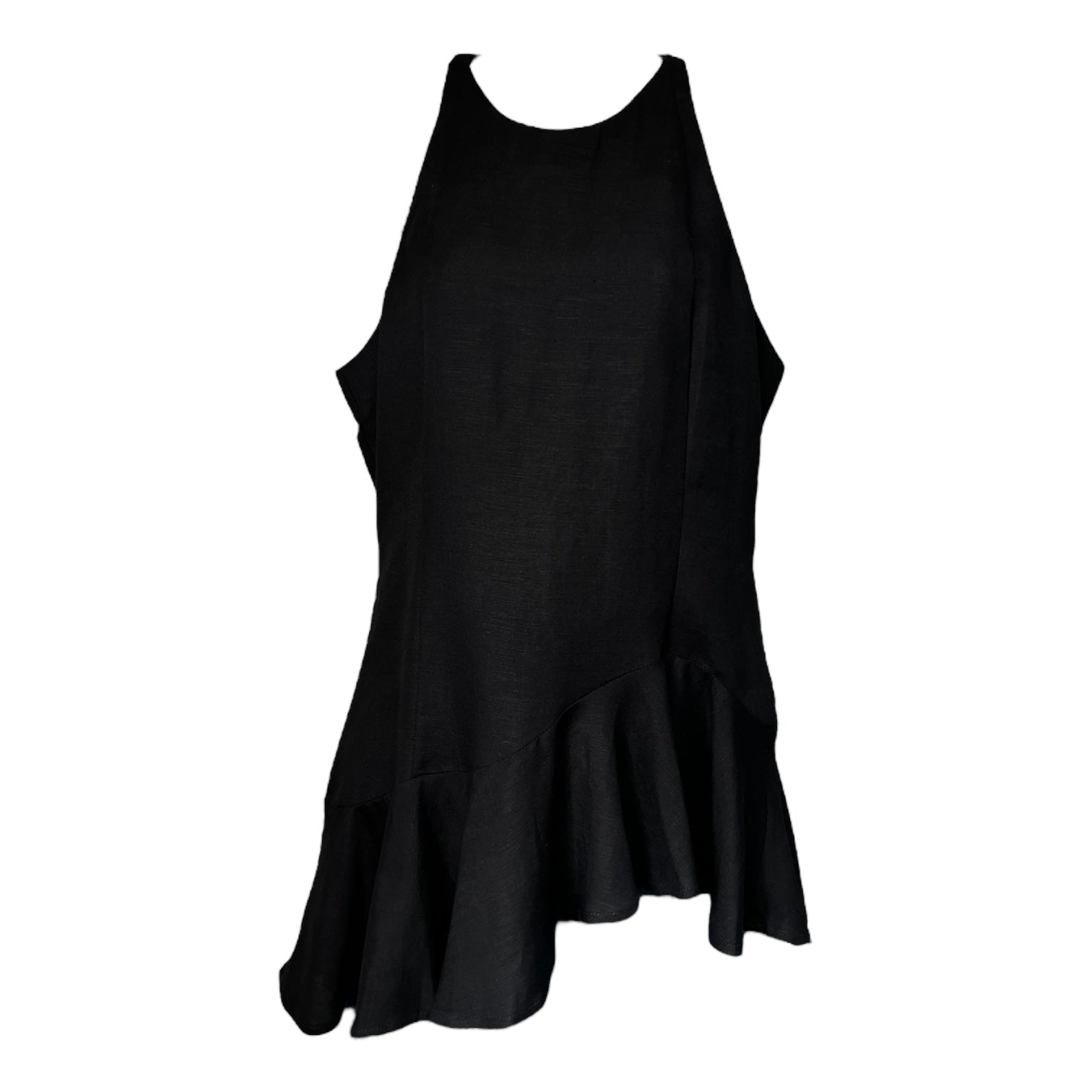 Paper London Linen Asymmetric Peplum Racer Top – Black, UK14