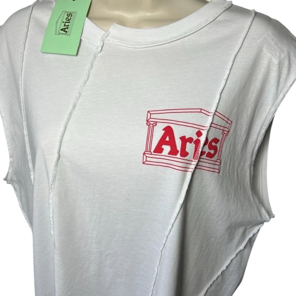 Aries Offset Vest – Deconstructed Temple Print Cotton Top, Size L