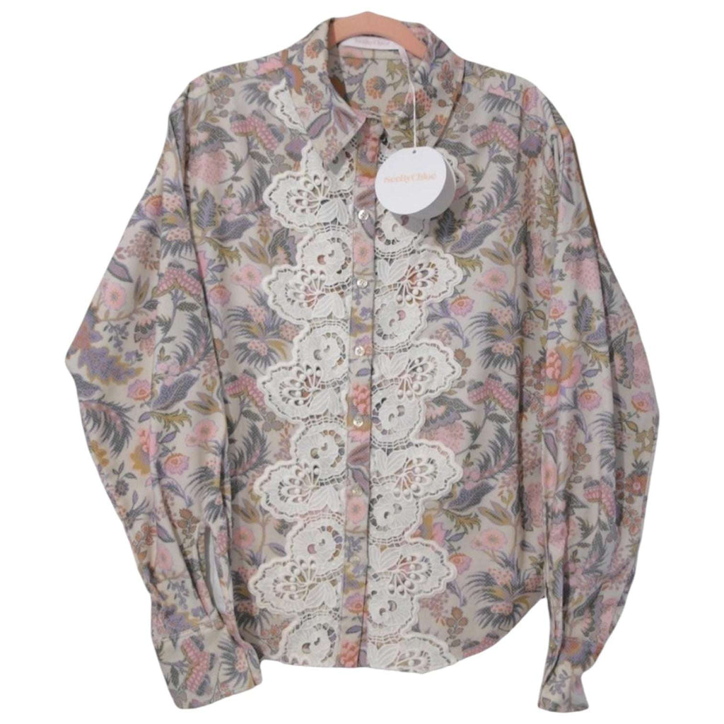 See By Chloé Floral Corduroy Shirt – Lace Trim, Balloon Sleeves, FR38 – pre-loved