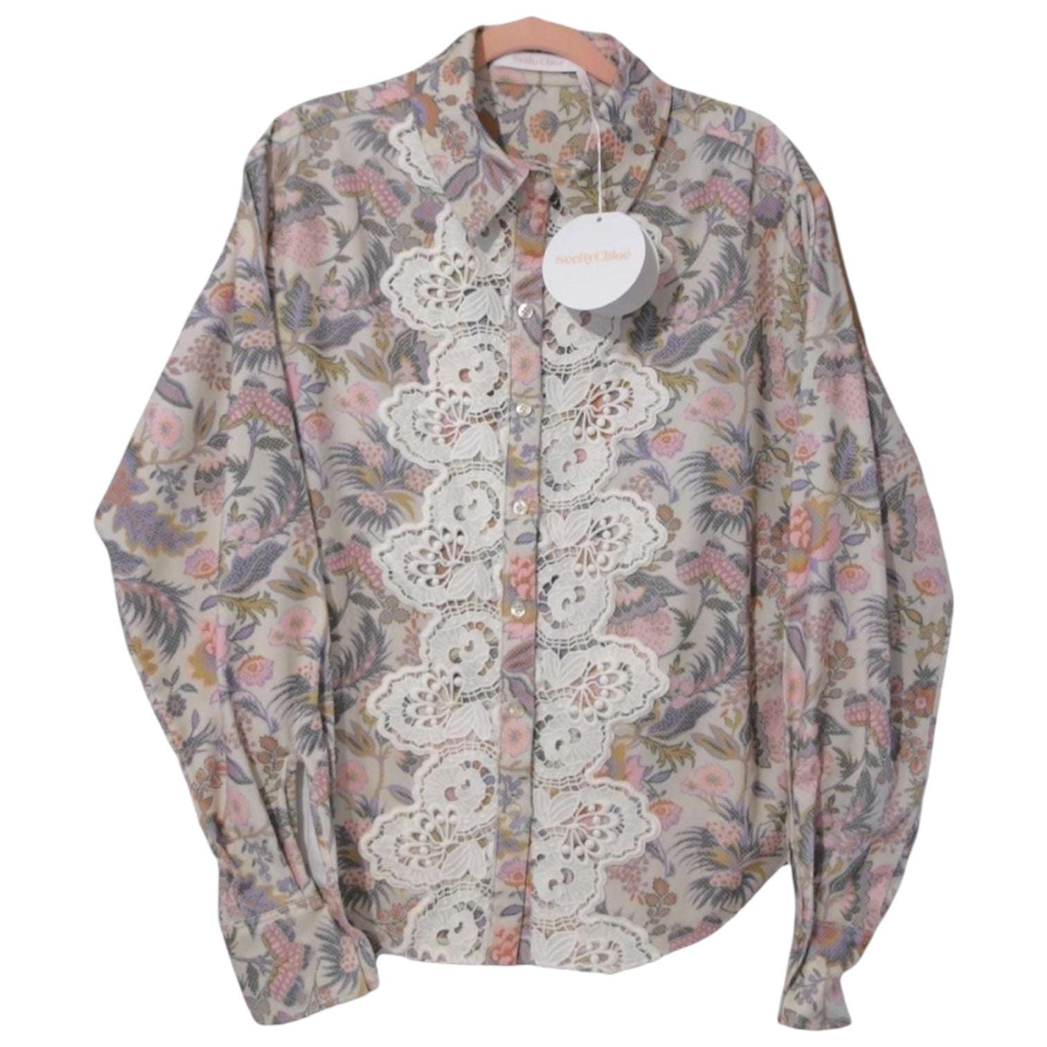 See By Chloé Floral Corduroy Shirt – Lace Trim, Balloon Sleeves, FR38 – pre-loved