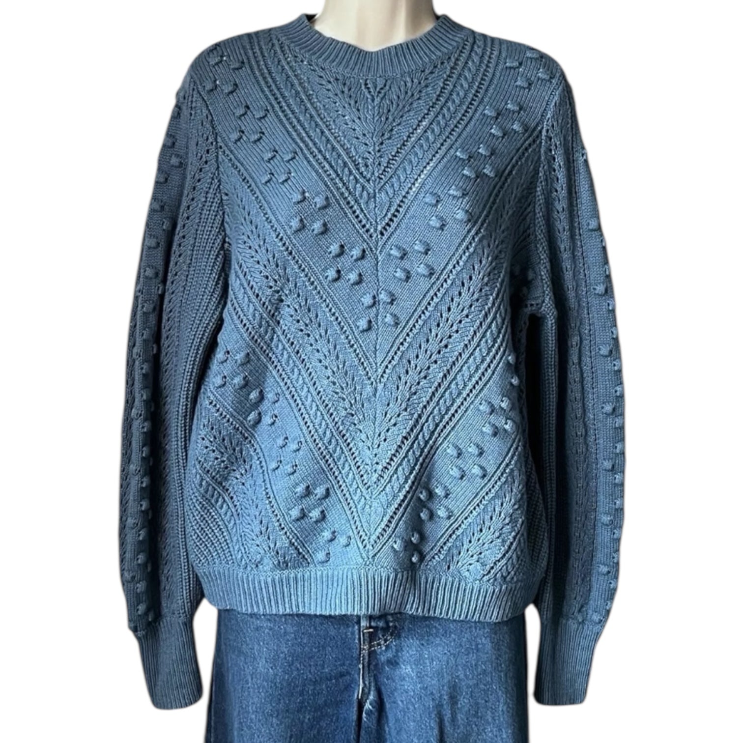 Sézane Wool Blend Knit Jumper – Eyelet, Relaxed Fit Sweater, M