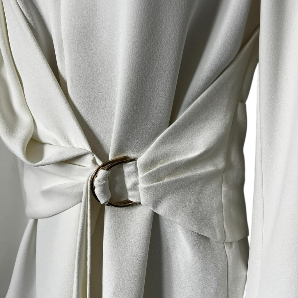Acler Kerrison Ivory Drape Asymmetric Belted Blouse - UK8