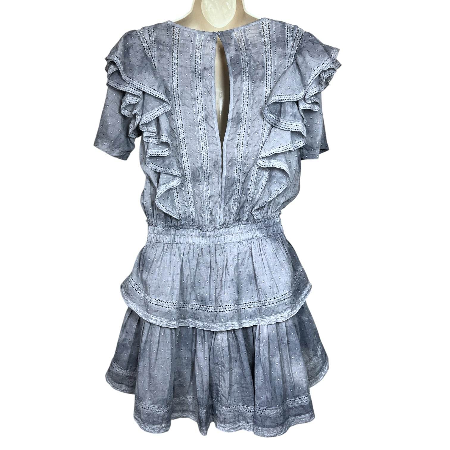 LoveShackFancy Natasha Tiered Mini Dress – Blue Tie-Dye Ruffle Cotton, Size M – pre-loved
