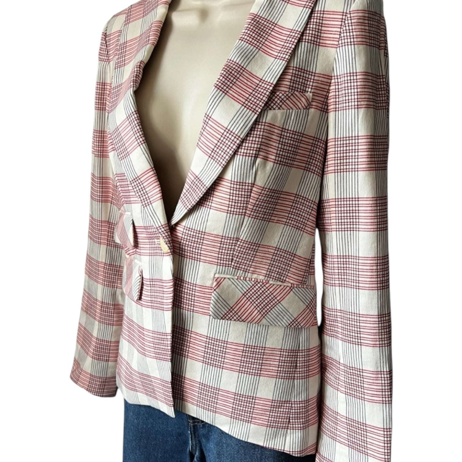 Veronica Beard Khan Red Check Linen Tailored Blazer – Dickey Jacket US0 – pre-loved