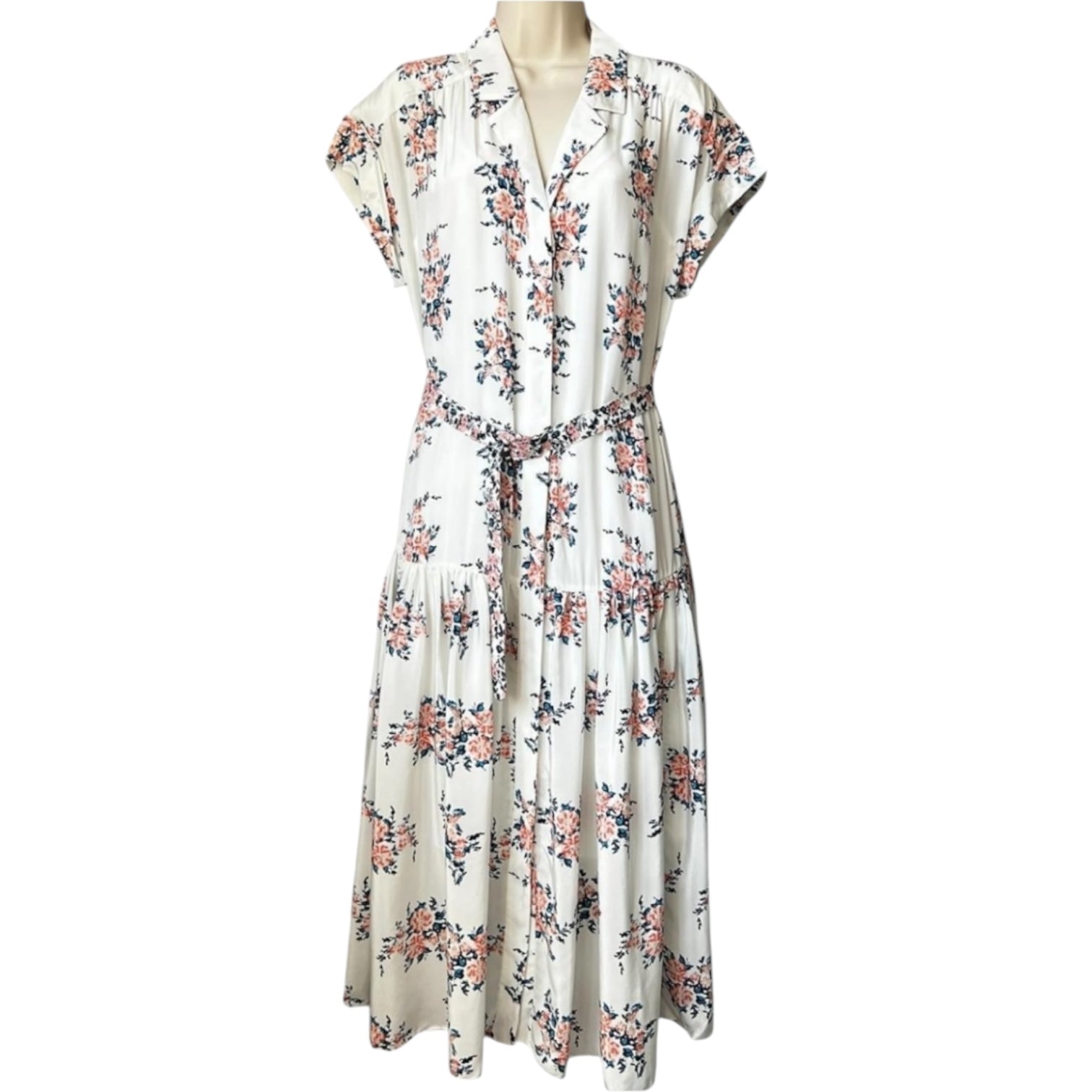 Veronica Beard Silk Floral Belted Midi Shirt Dress – US6