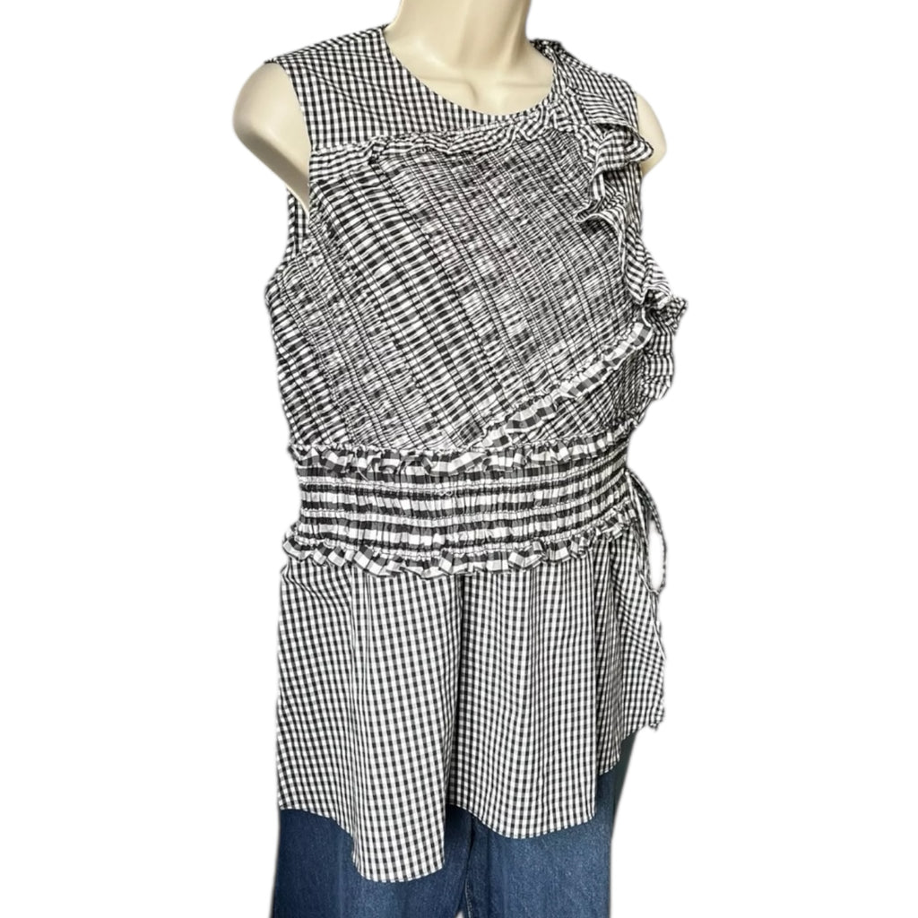 3.1 Phillip Lim Gingham Ruffle Peplum Sleeveless Top – US4