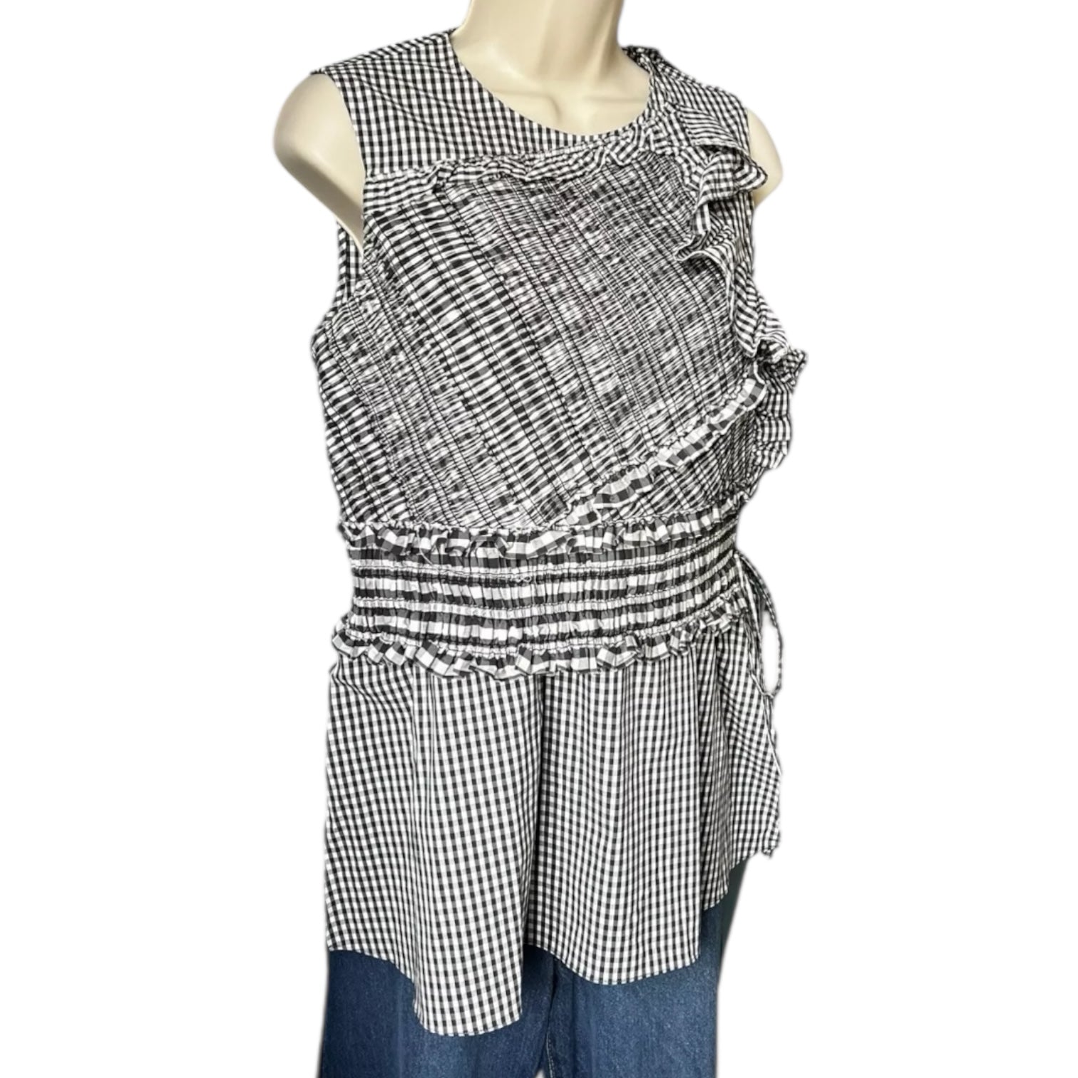 3.1 Phillip Lim Gingham Ruffle Peplum Sleeveless Top – US4