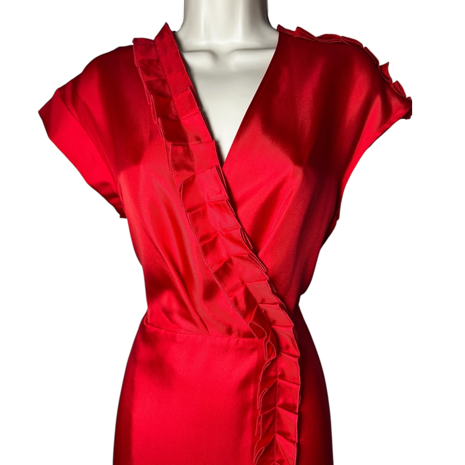 Lisou “Rhona” Red Silk Wrap Midi Dress – UK8