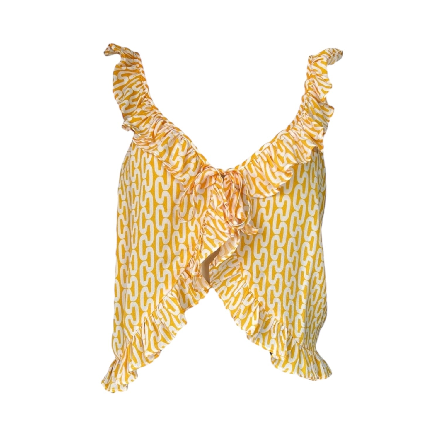 Paloma Blue Silk Ruffle Crop Top – S