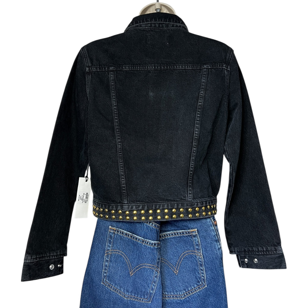 Agolde Studded Crop Denim Jacket – Washed Black, Grommet Detail, M