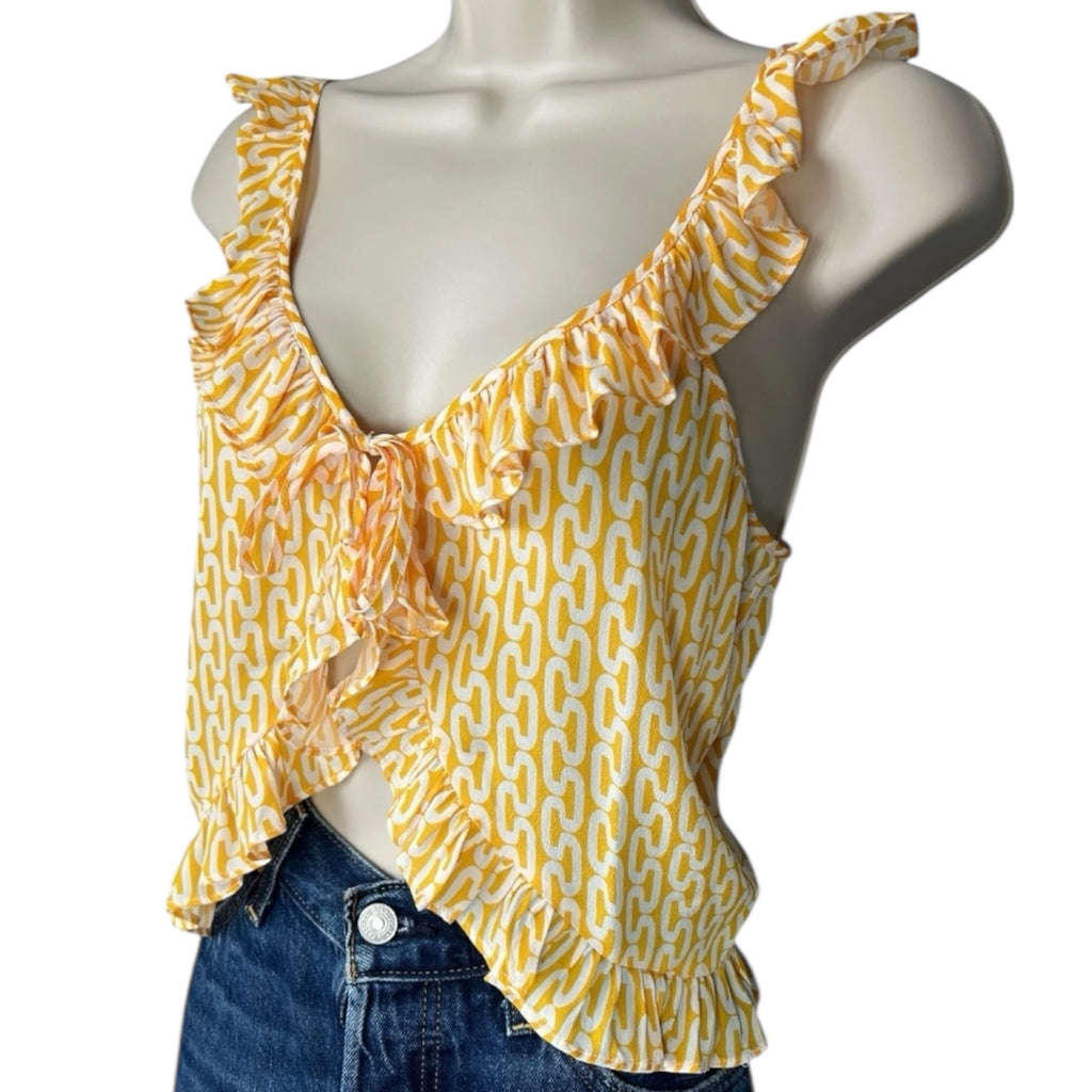 Paloma Blue Silk Ruffle Crop Top – S