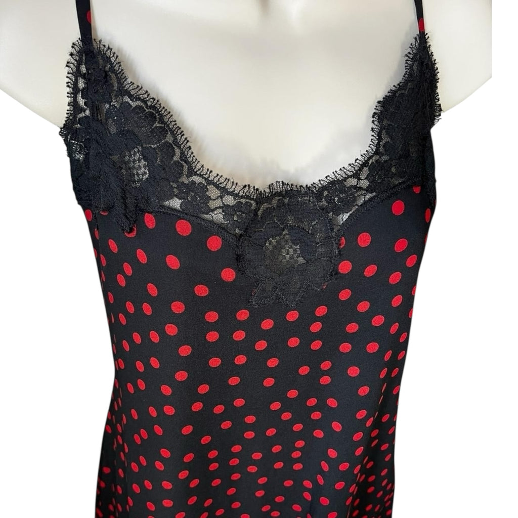 Dolce & Gabbana Polka Dot Lace Trim Silk Slip Mini Dress – Black/Red, L