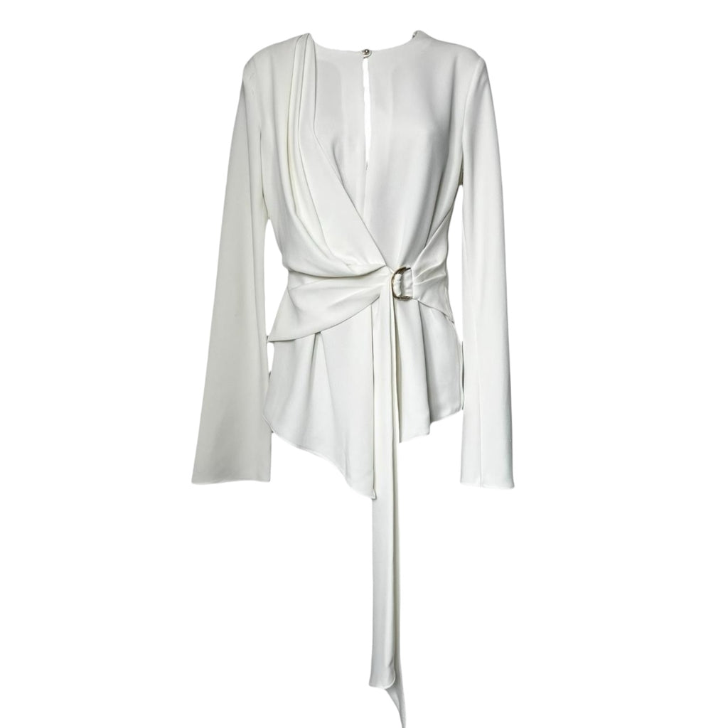 Acler Kerrison Ivory Drape Asymmetric Belted Blouse - UK8