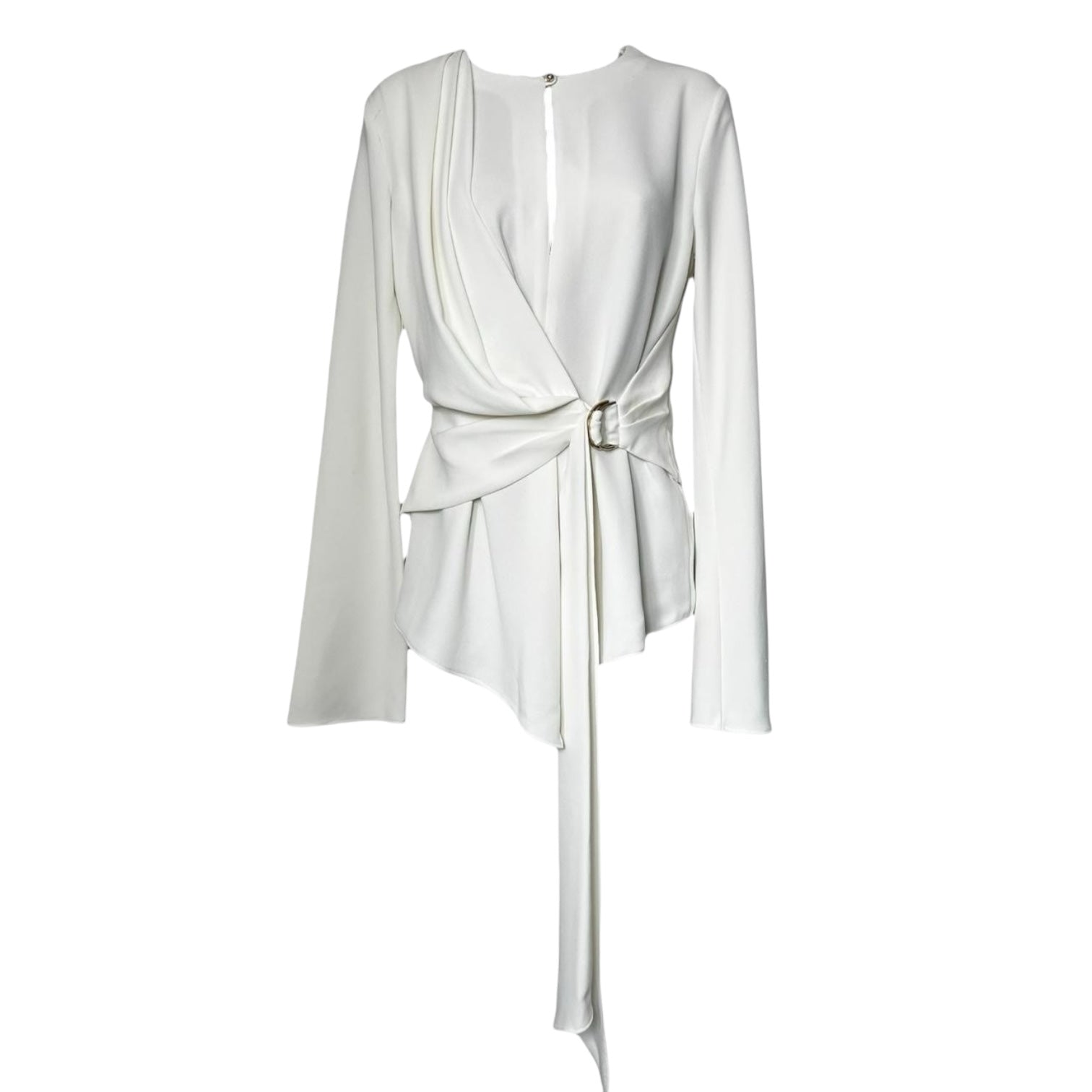 Acler Kerrison Ivory Drape Asymmetric Belted Blouse - UK8