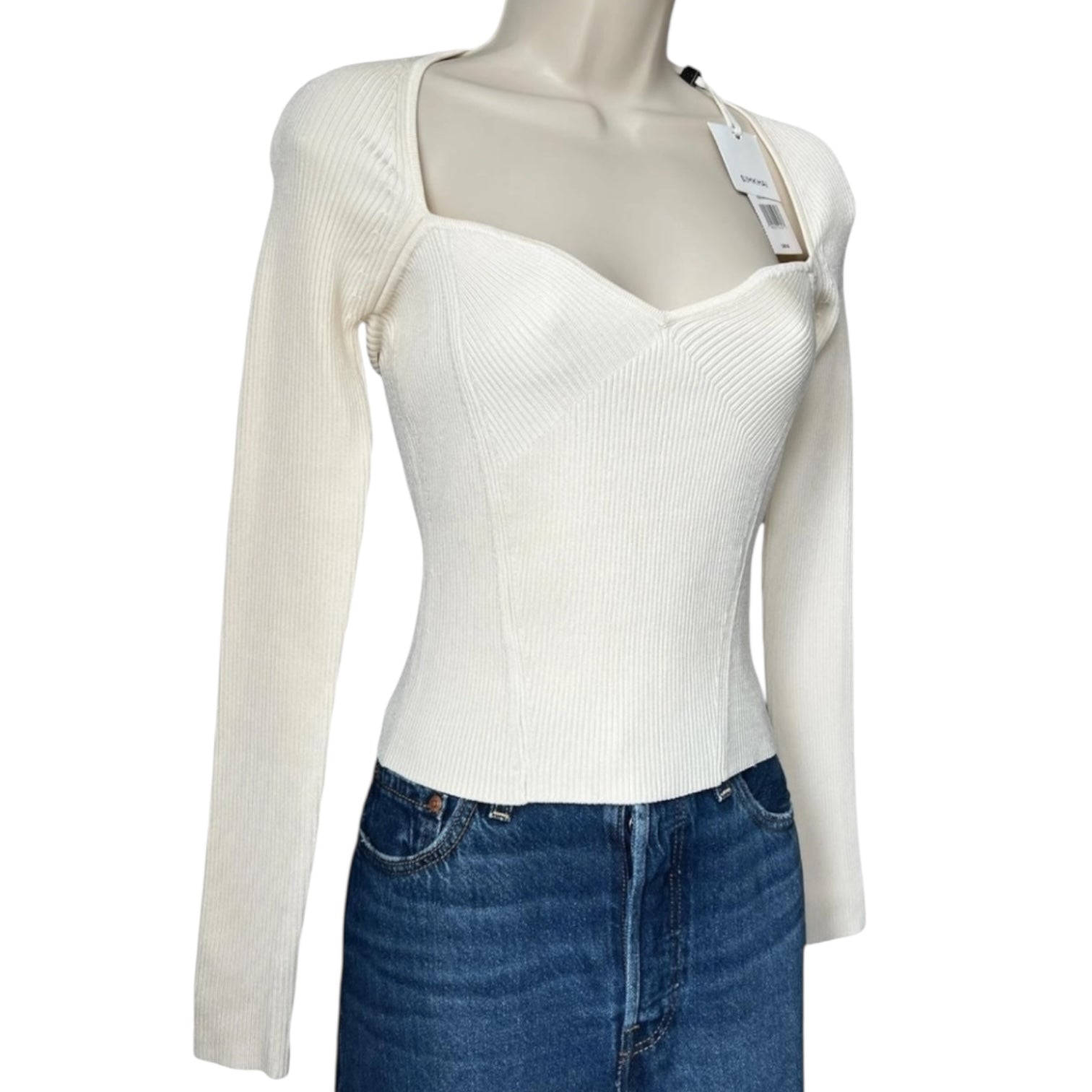 Simkhai Giuliana Sweetheart Neck Ribbed Long Sleeve Jumper – Ivory, S – pre-loved