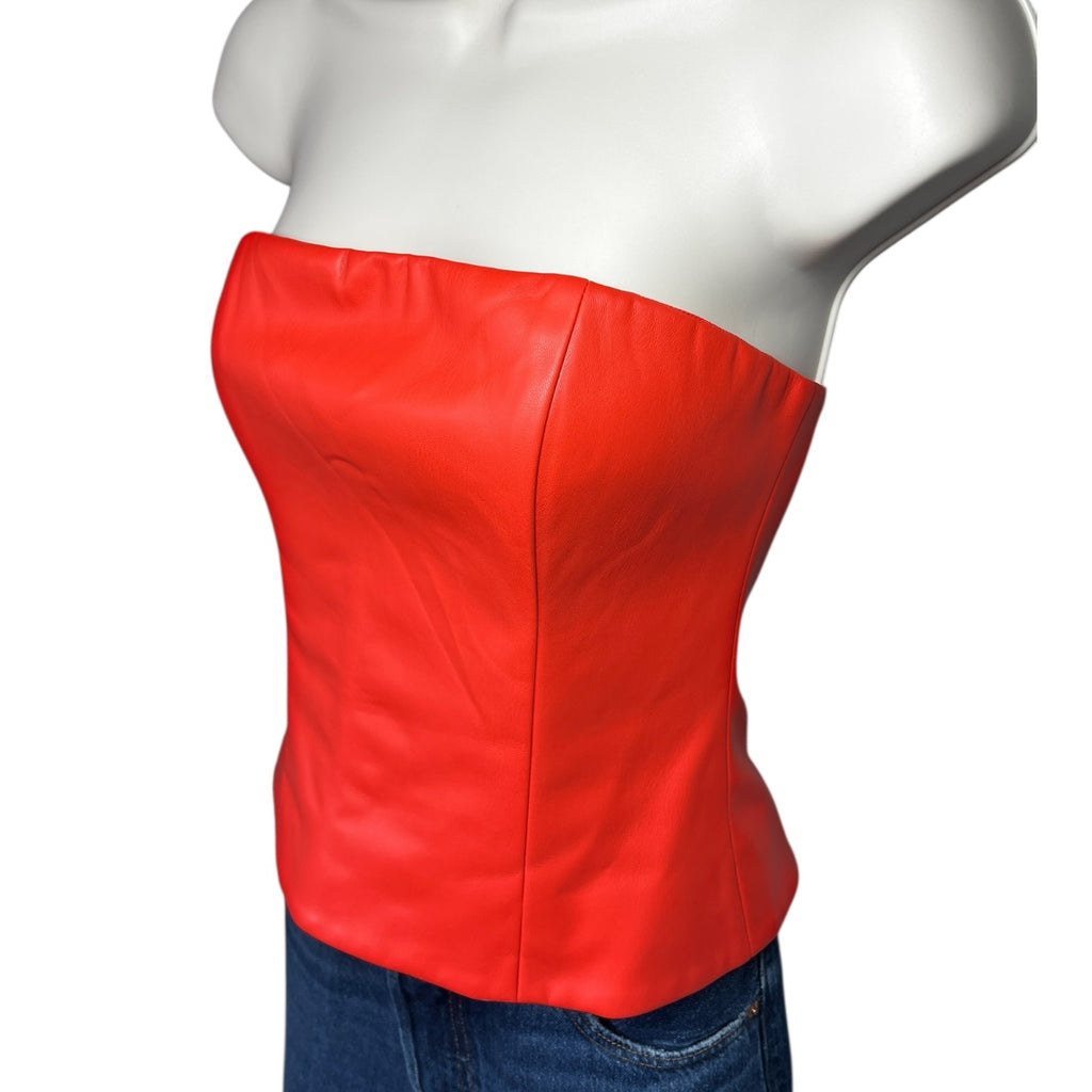 STAUD Cherry Red Vegan Leather Bustier Crop Top – US4 (UK8)