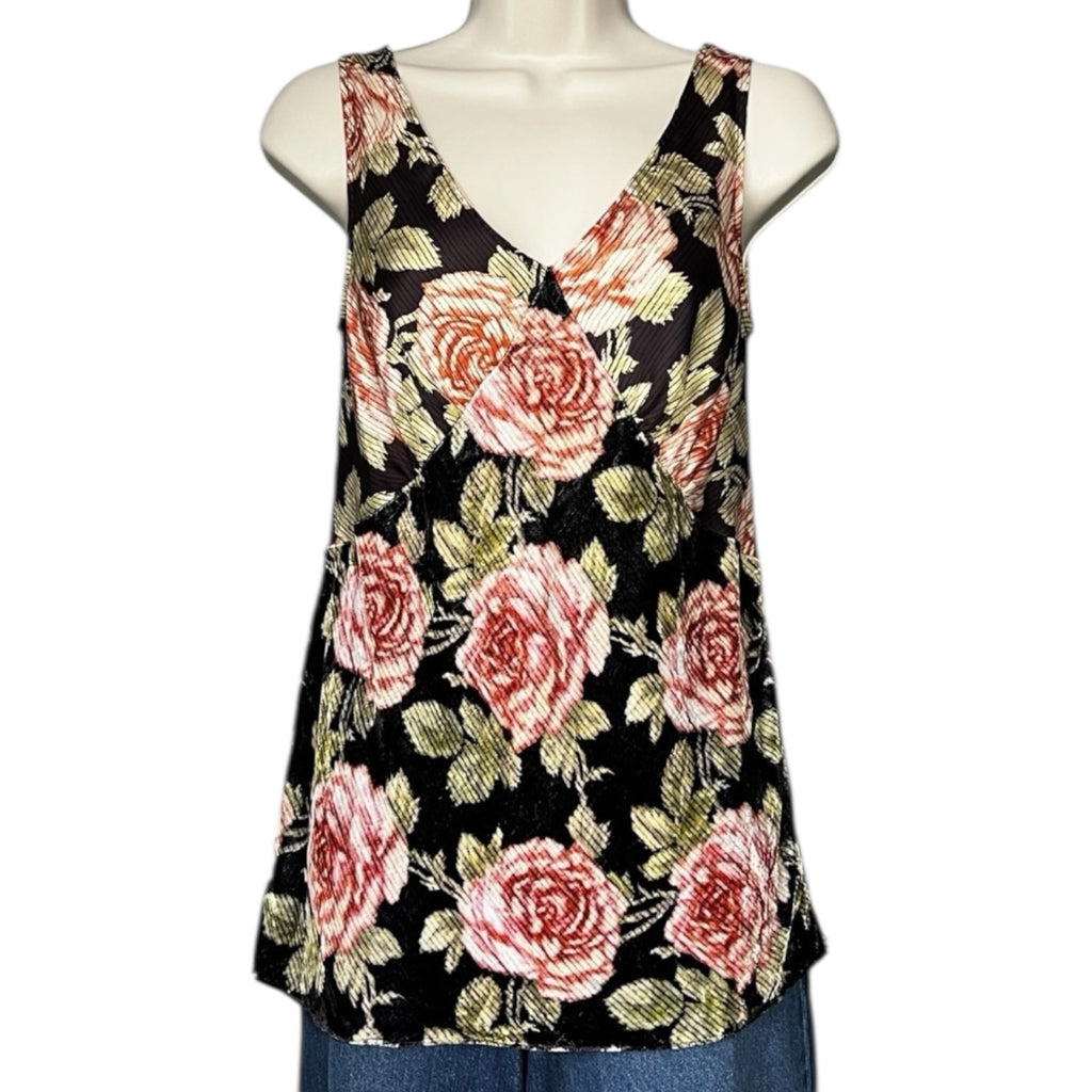 Paco Rabanne Sleeveless Velvet & Crepe Cami Top – Floral Print Blouse, FR36