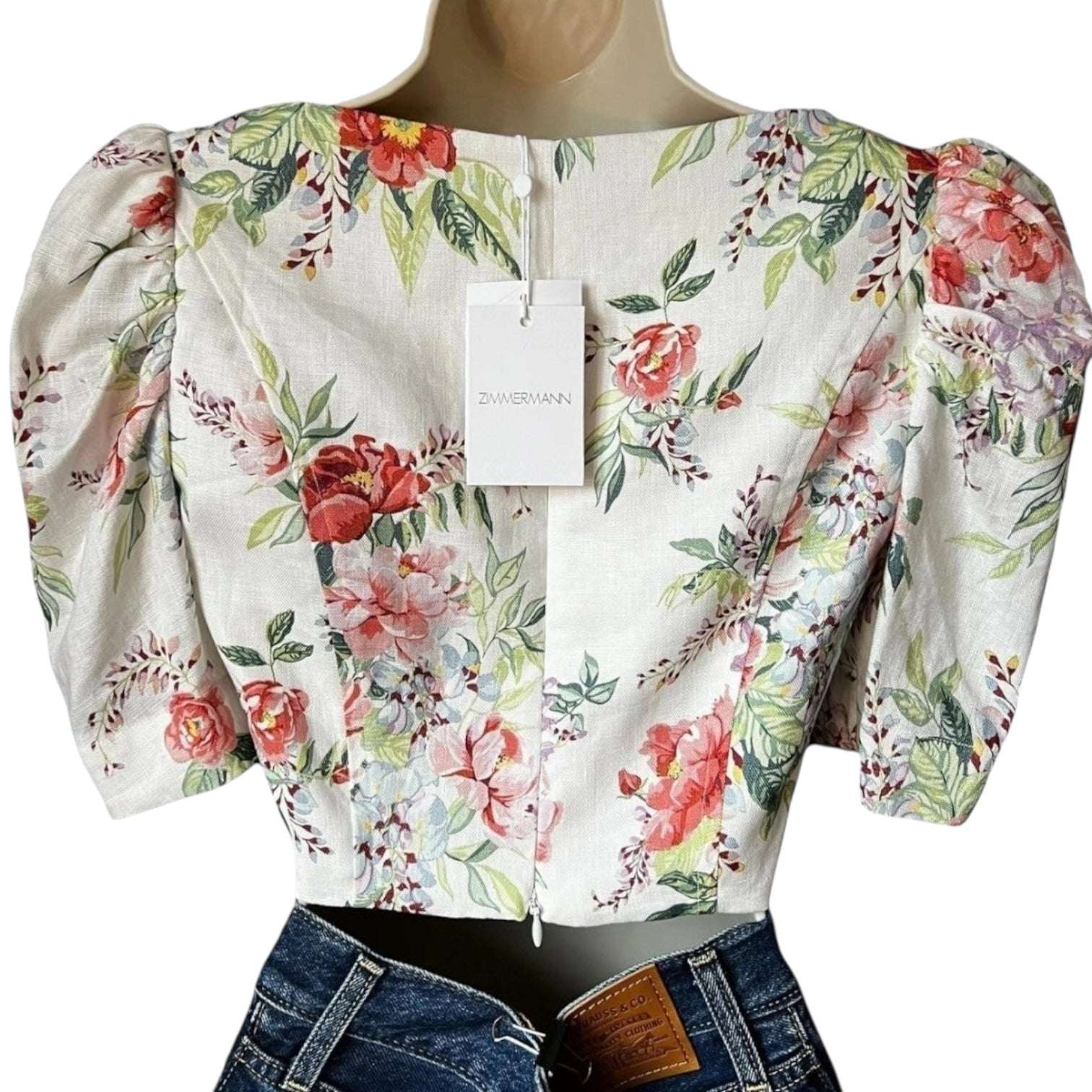 Zimmermann Linen Crop Top – Floral Print, Cottage Boho Chic, Size 0 – pre-loved