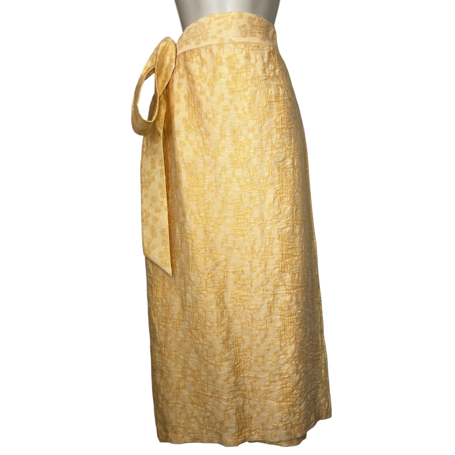 Usisi Sister Jasmine Wrap Skirt – Textured Linen Blend, Buttermilk Yellow Midi, Size S – pre-loved