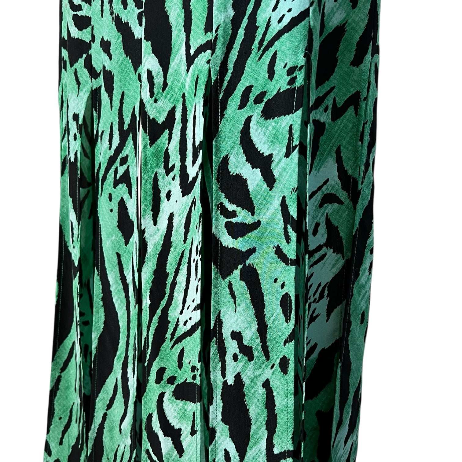 RIXO Silk Midi Skirt – Tiger Print with Fringe Hem, Size L – pre-loved