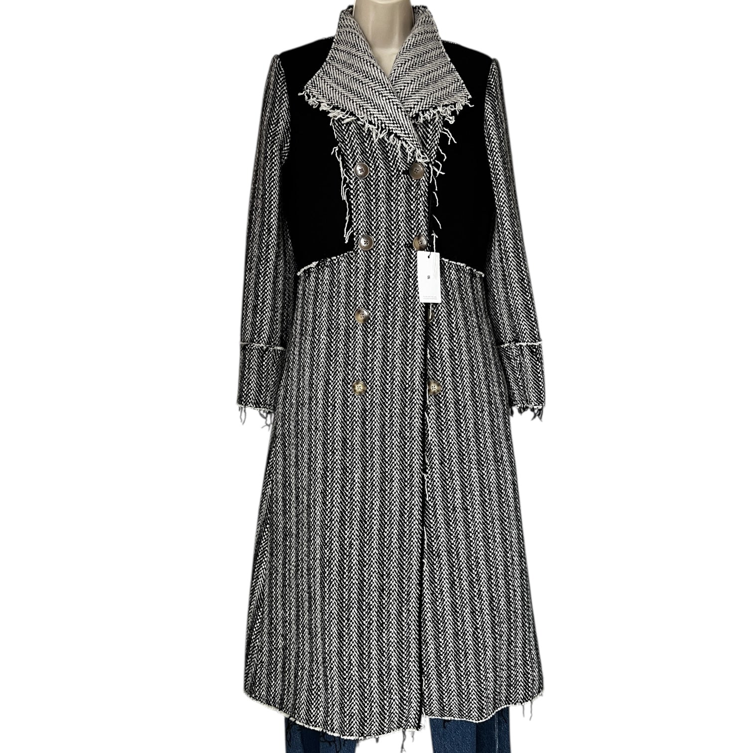 Tory Burch Runway 2020 Raw Tweed Wool Double Breasted Coat - US6