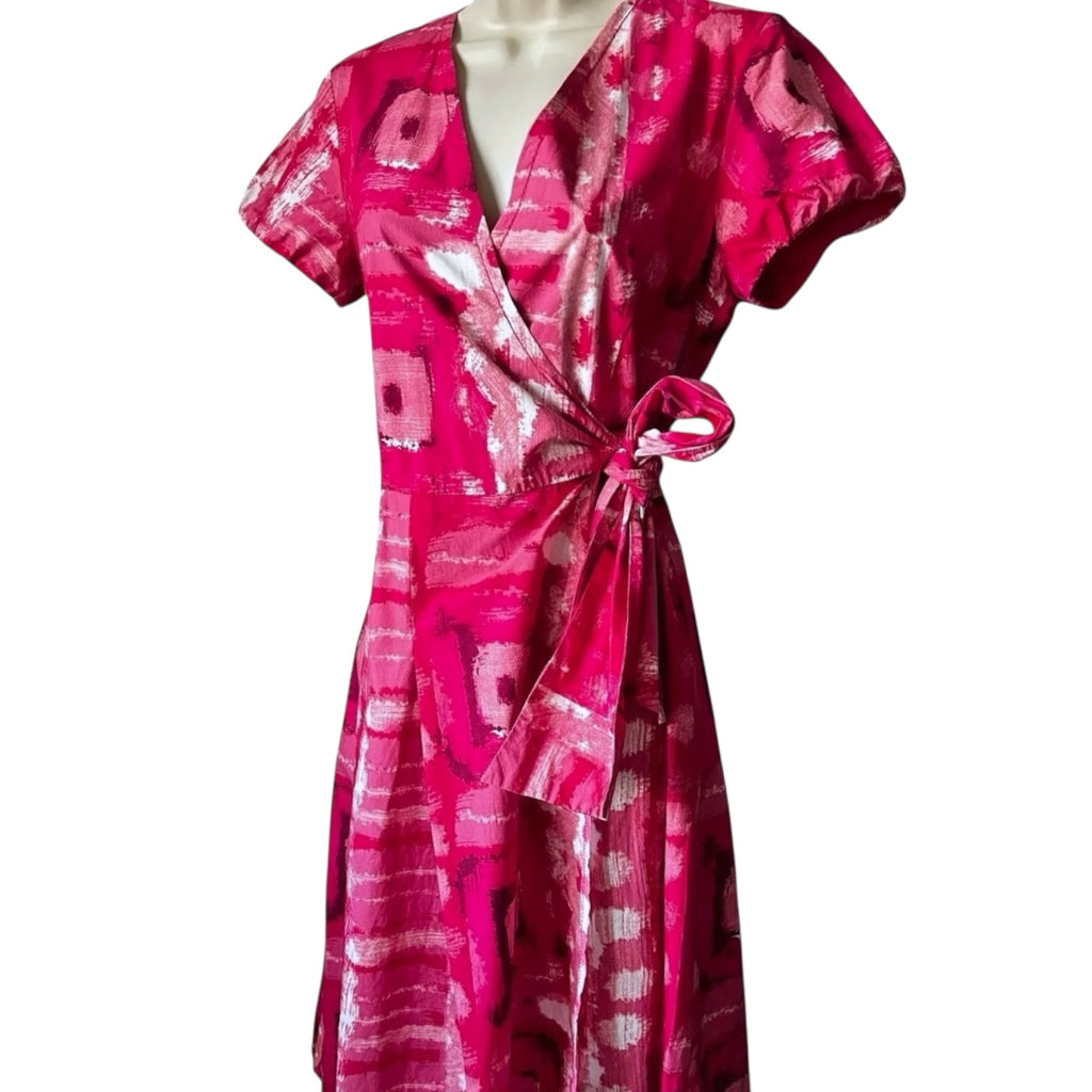 MaxMara Weekend Cotton Wrap Dress – Abstract Print, Flare Style, UK 10 – pre-loved