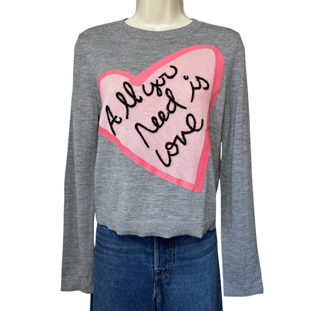 Alice + Olivia x The Beatles Wool Jumper – Cropped Knit, “All You Need Is Love” Embroidery, Size L – pre-loved