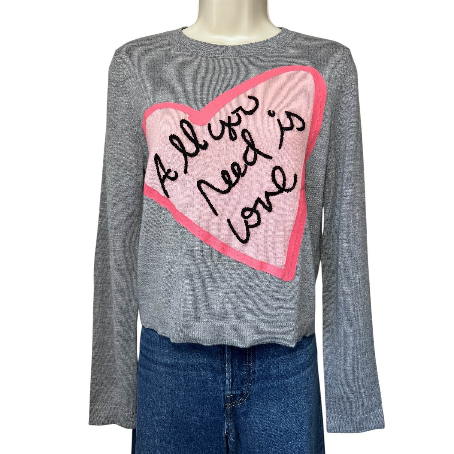 Alice + Olivia x The Beatles Wool Jumper – Cropped Knit, “All You Need Is Love” Embroidery, Size L – pre-loved
