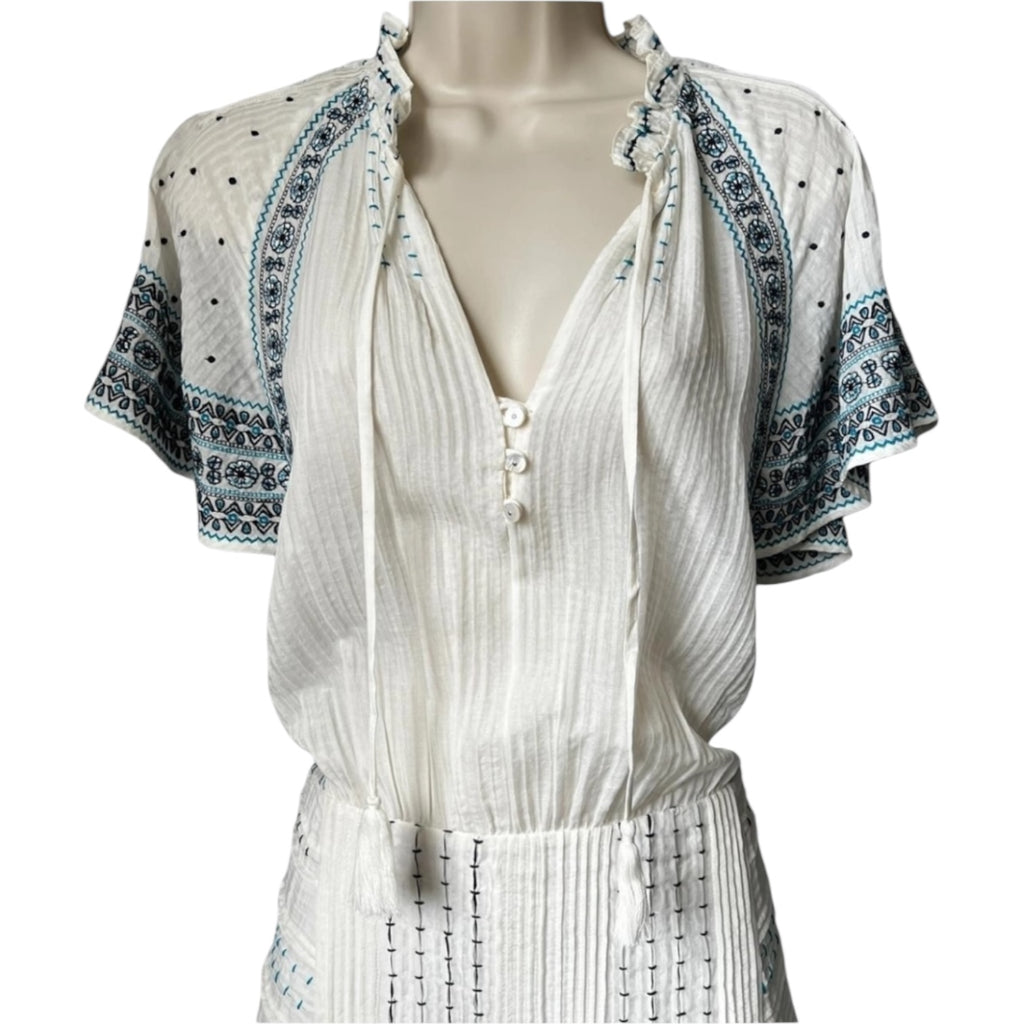 Veronica Beard Embroidered Silk-Cotton Mini Dress – White, US8 – pre-loved