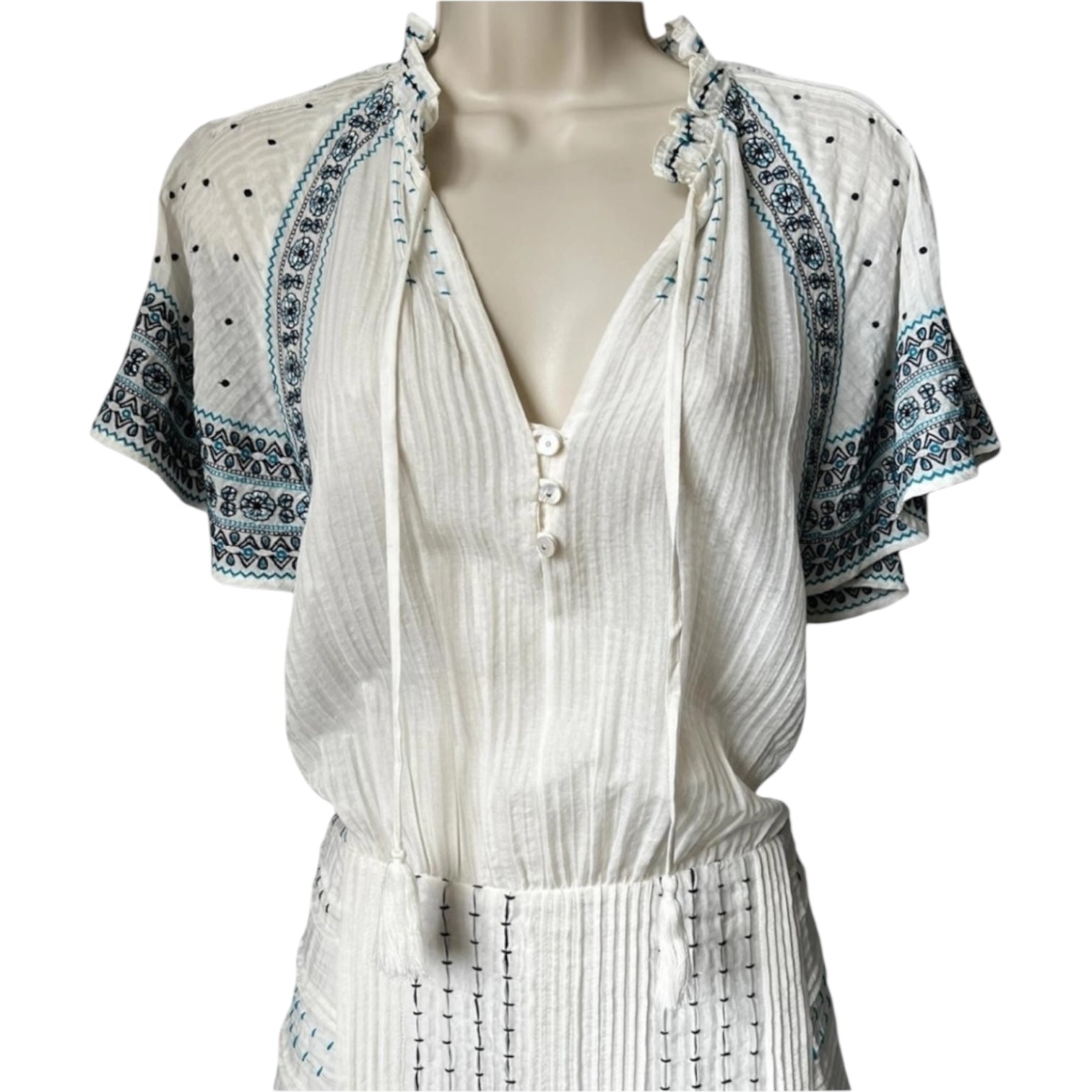 Veronica Beard Embroidered Silk-Cotton Mini Dress – White, US8 – pre-loved