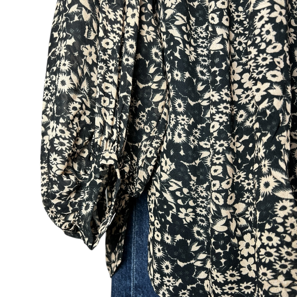 Isabel Marant Étoile Floral Split-Neck Tie Blouse – Oversized Shirt, FR36