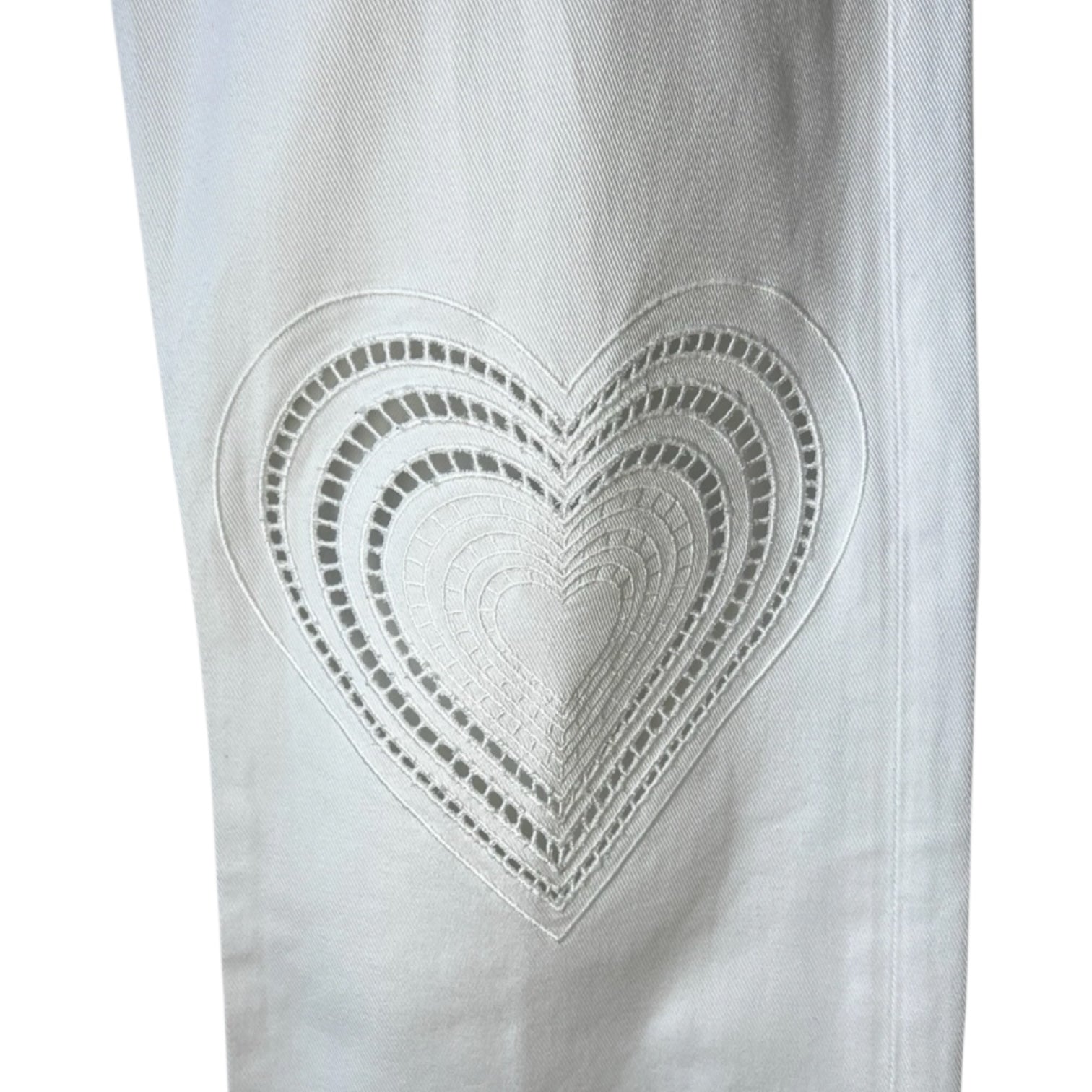 Christopher Kane Heart Embroidered Straight Boyfriend Jeans – White, Sz 25