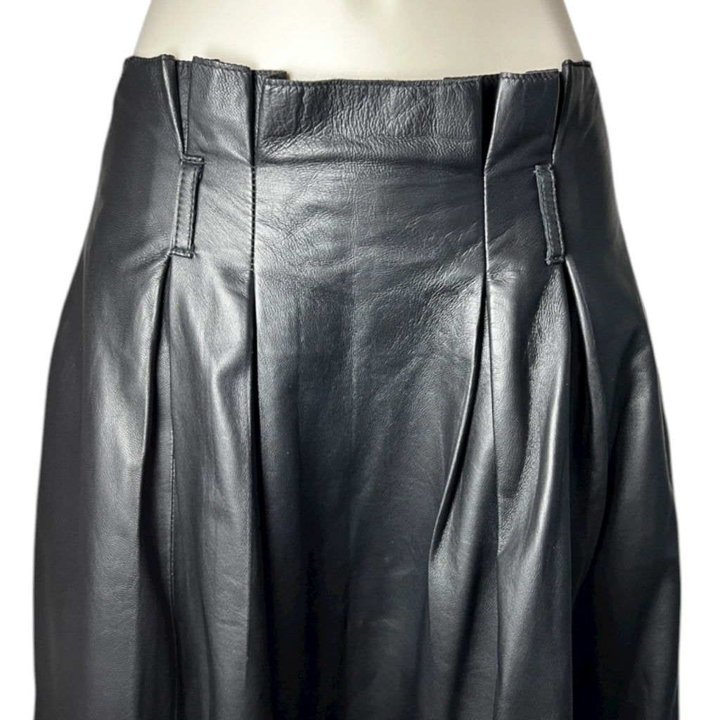 By Malene Birger Black Real Leather Pleated Midi Skirt – EU36
