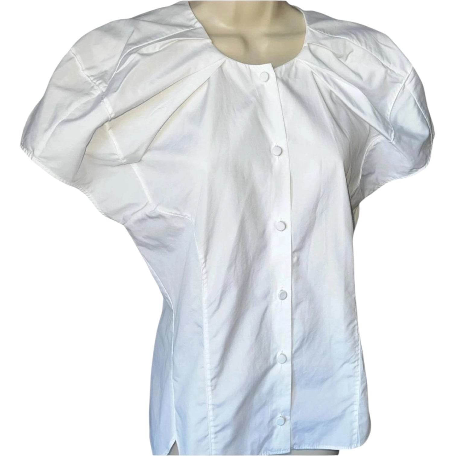 Khaite ‘Tanya’ Puff Sleeve Shirt – Cotton Poplin, Princess Seams, Size S – pre-loved