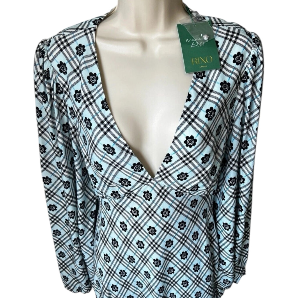 Rixo Nadia Floral Check Maxi Dress – Open Back, L