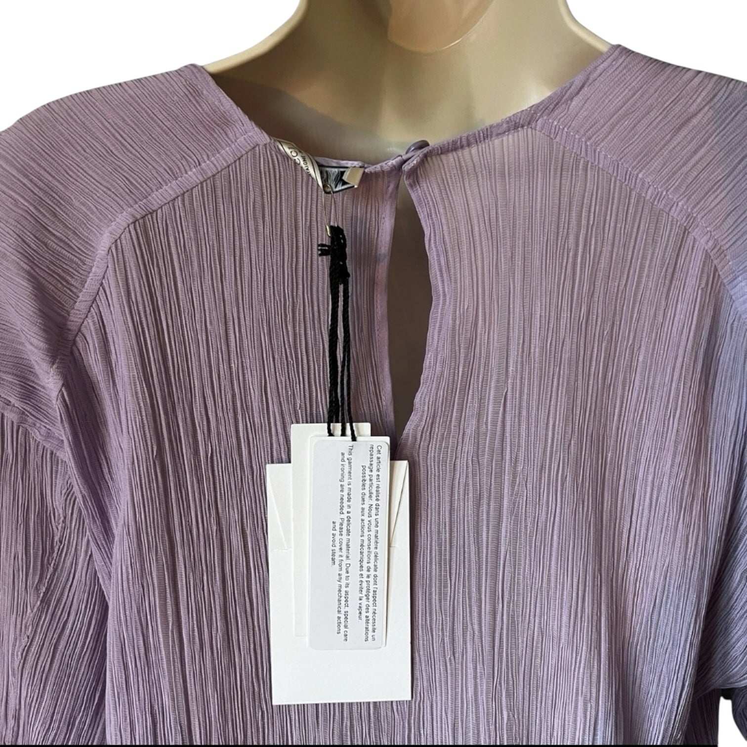 Nina Ricci Sheer Pleated Silk Top – Crinkled Gauze, Relaxed Fit, FR 36 – pre-loved