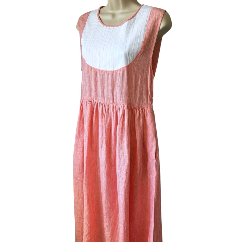 Seraphina Capri Linen Midi Dress – Bib Style, Coral, S