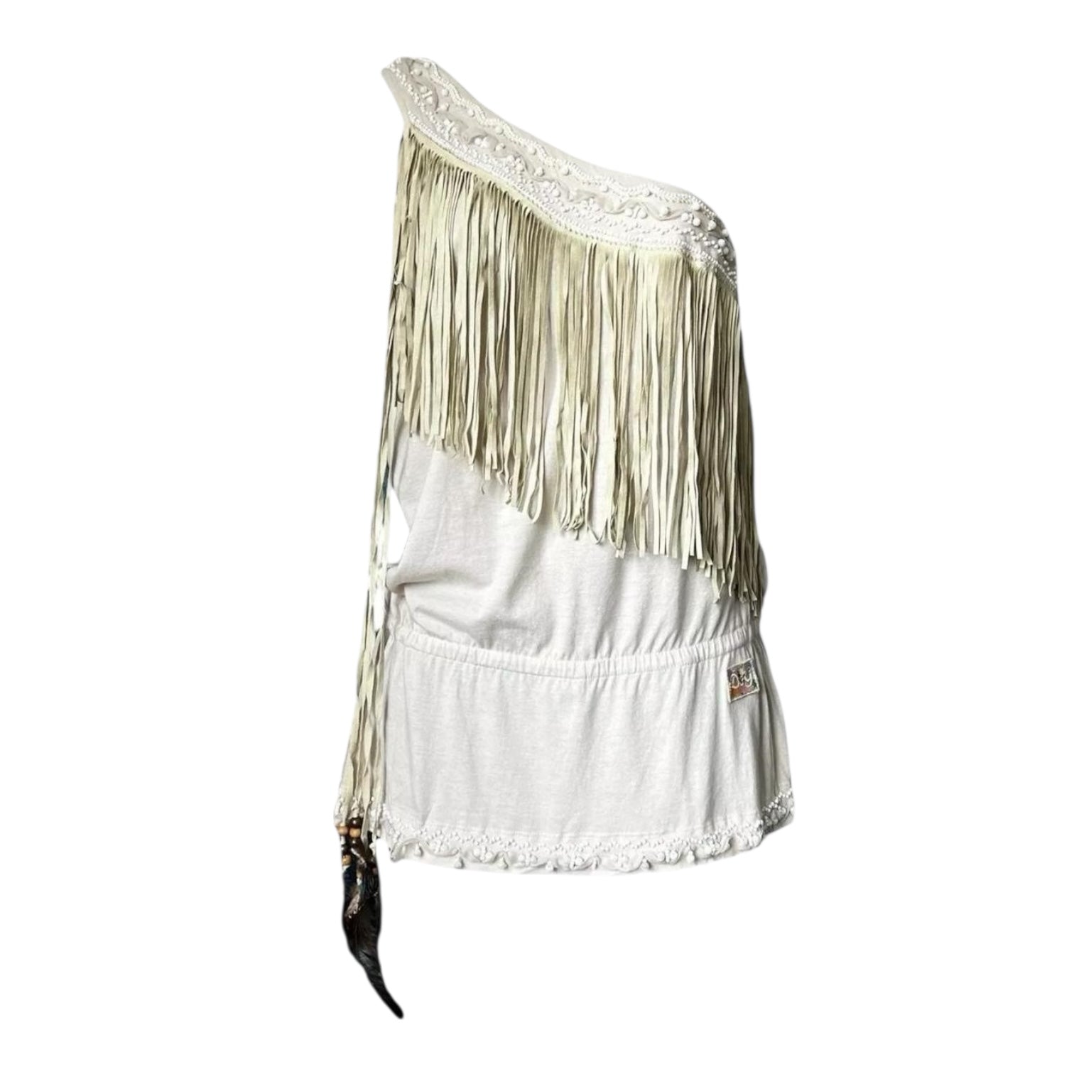 Vintage D&G Dolce & Gabbana Beaded Fringe Top – One Shoulder, IT42