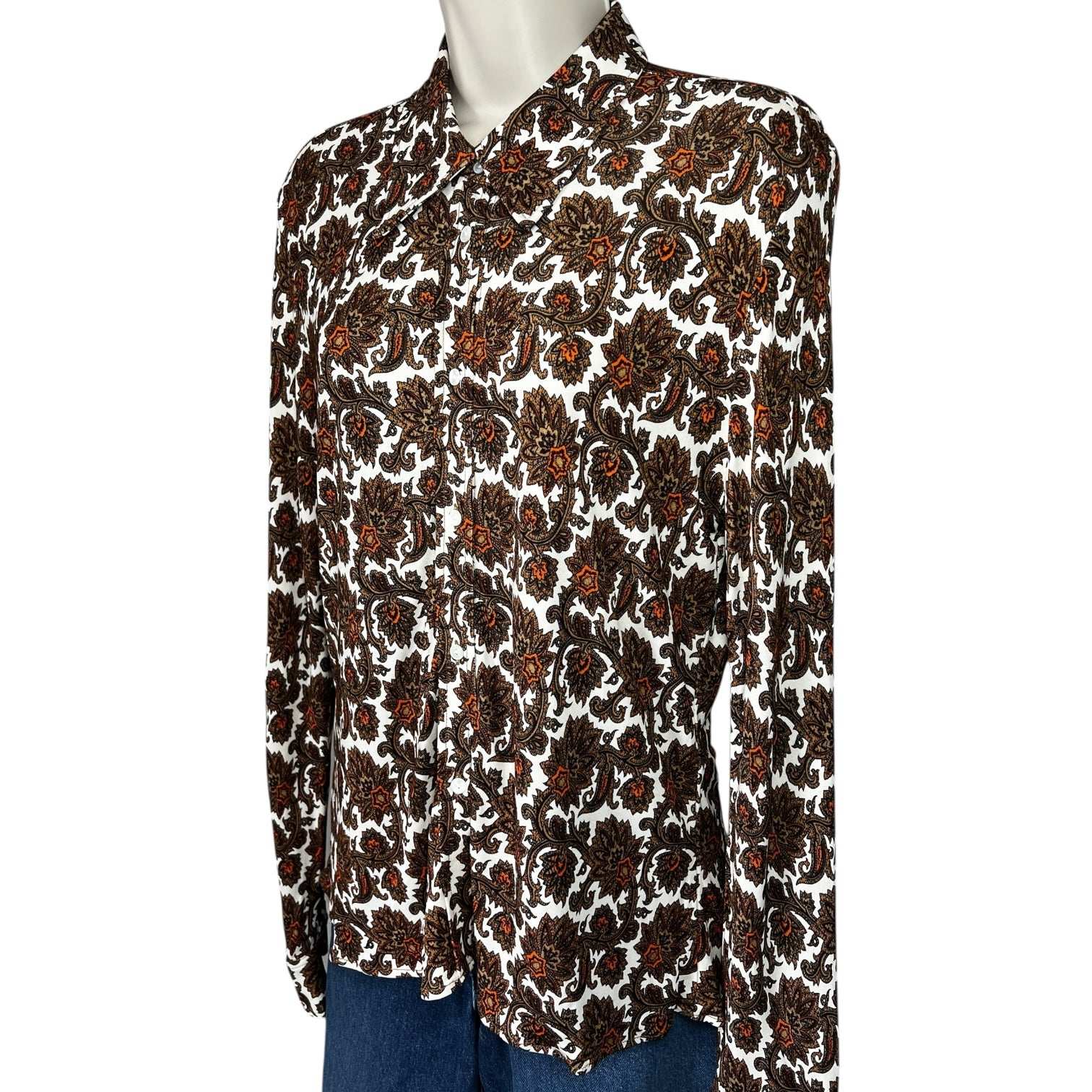 Nili Lotan Celestine Jersey Shirt – Paisley Tapestry Print, Size L – pre-loved