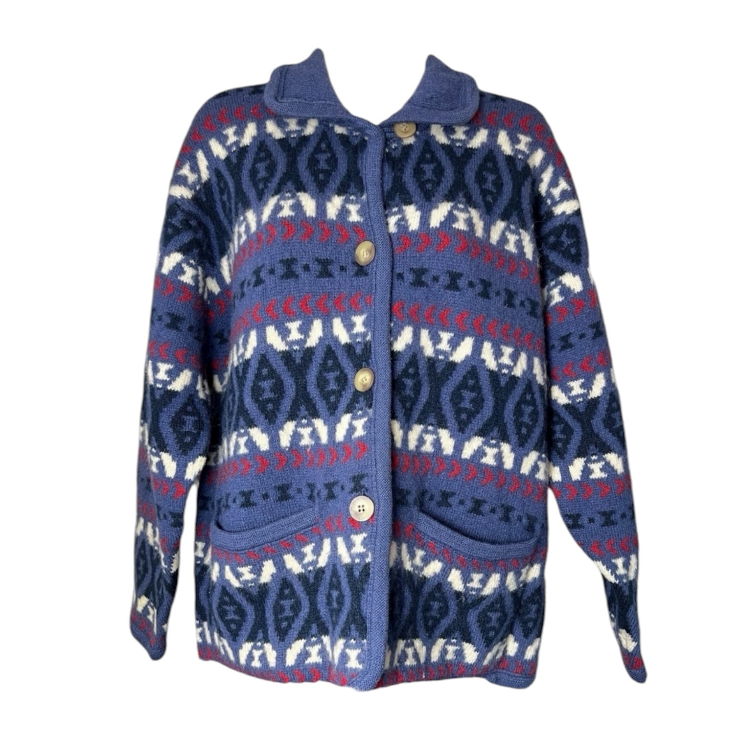 Vintage Laura Ashley Wool Knit Intarsia Cardigan – M