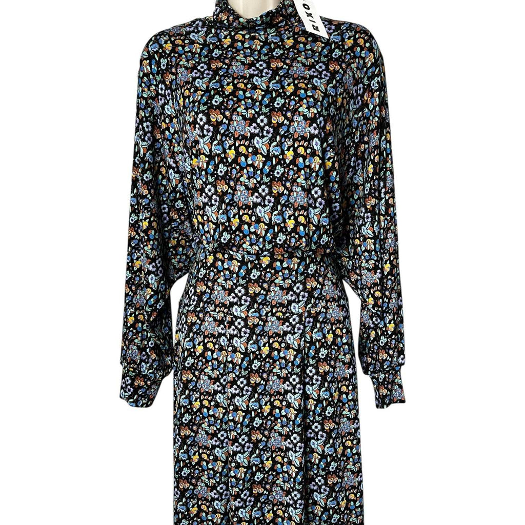 Rixo Marina Turtleneck Midi Dress – Retro Floral, Stretch Jersey, UK12 M – pre-loved