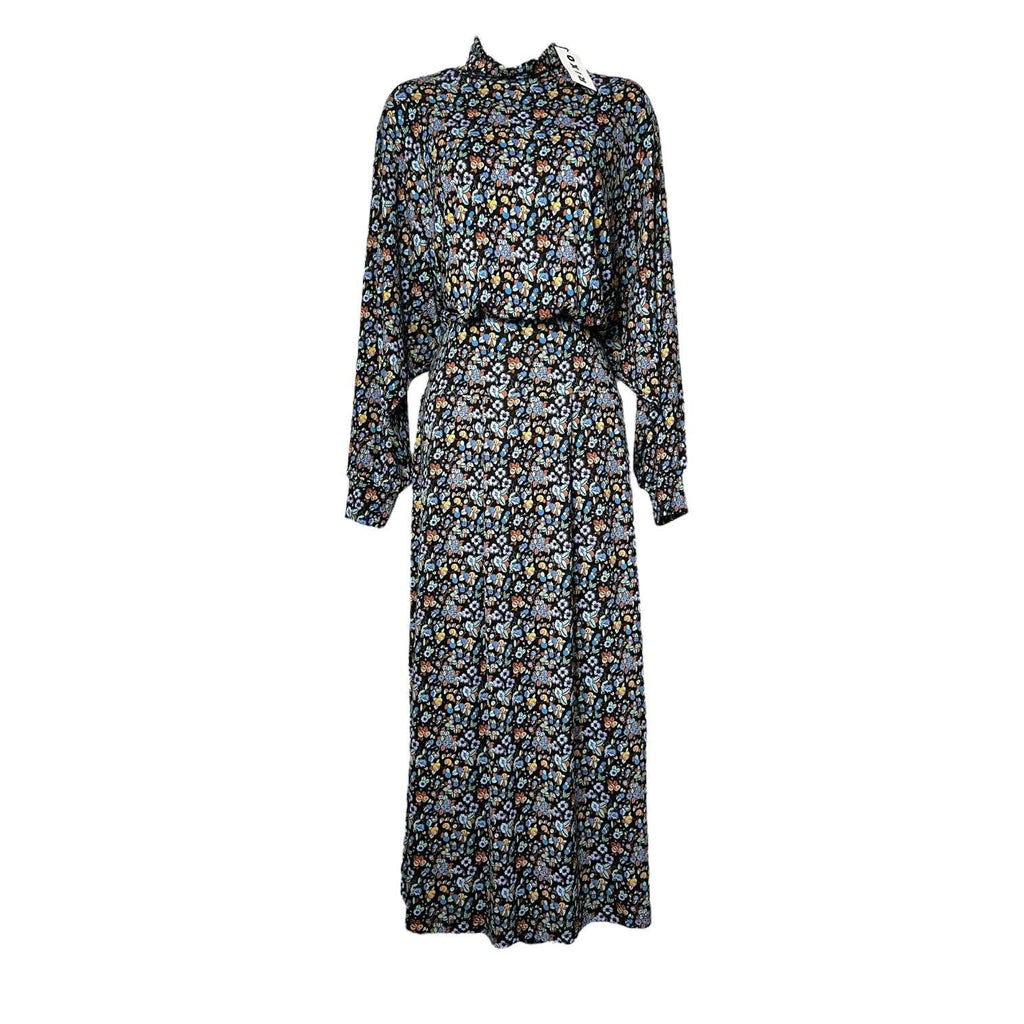 Rixo Marina Turtleneck Midi Dress – Retro Floral, Stretch Jersey, UK12 M – pre-loved