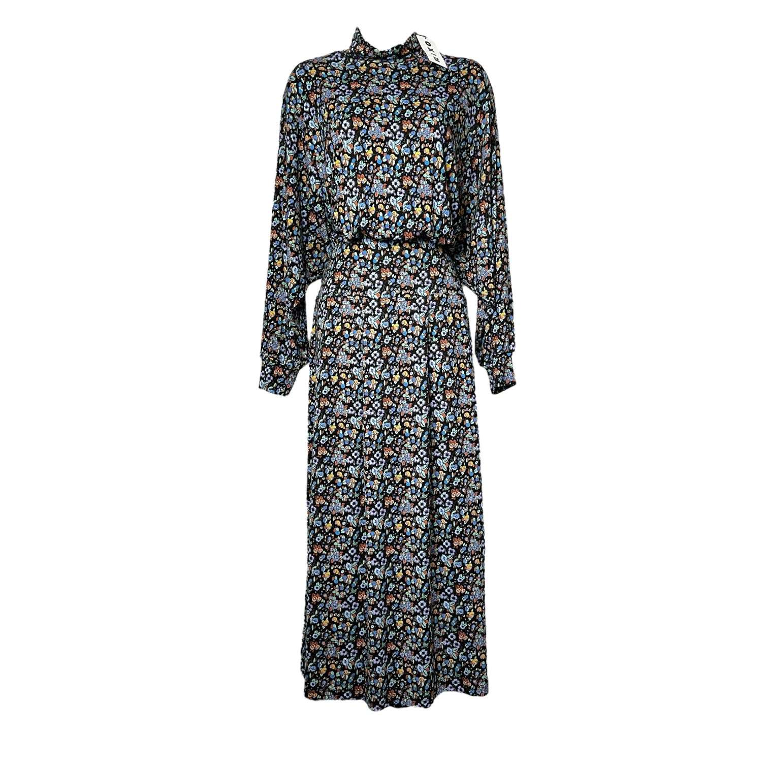 Rixo Marina Turtleneck Midi Dress – Retro Floral, Stretch Jersey, UK12 M – pre-loved
