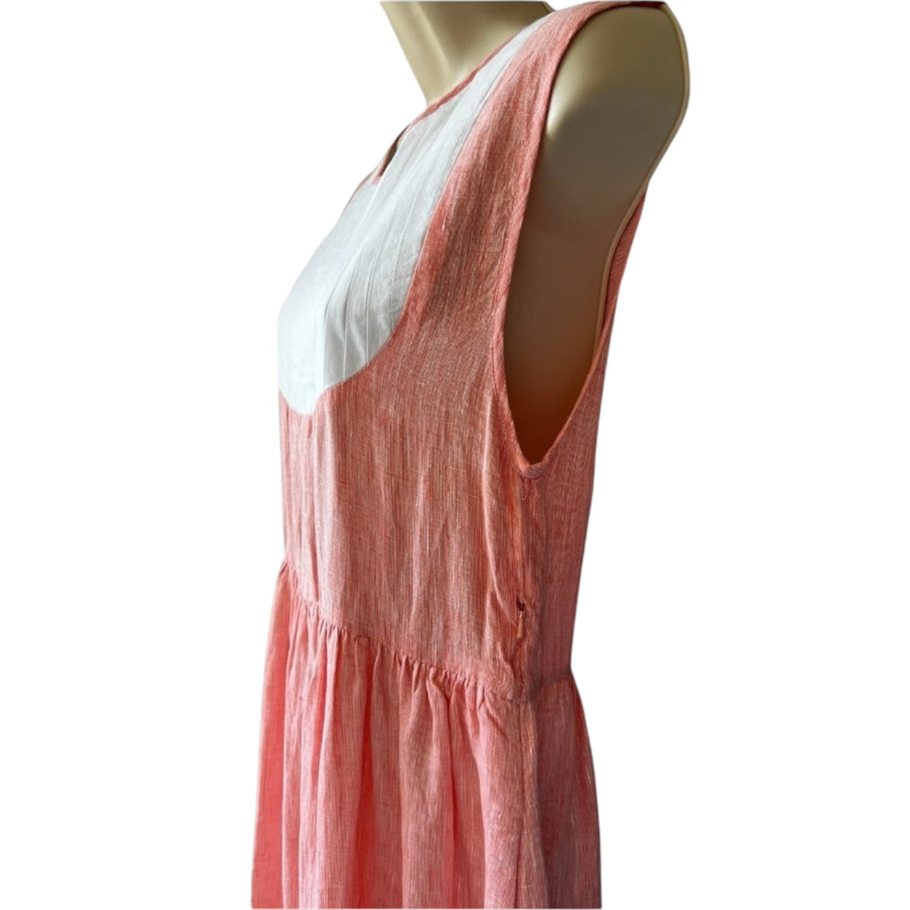 Seraphina Capri Linen Midi Dress – Bib Style, Coral, S