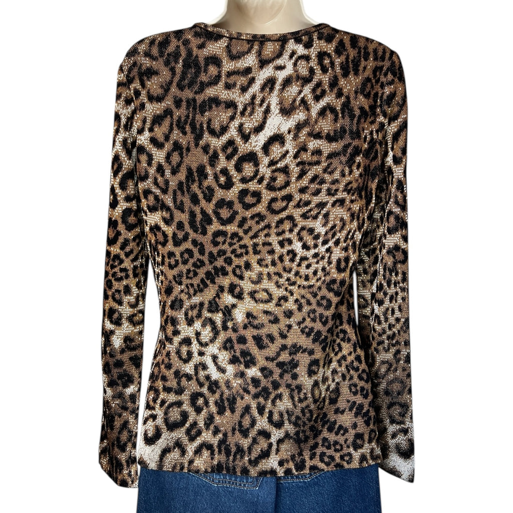 St. John Wool Blend Knit Crew Neck Jumper - Leopard Print, S