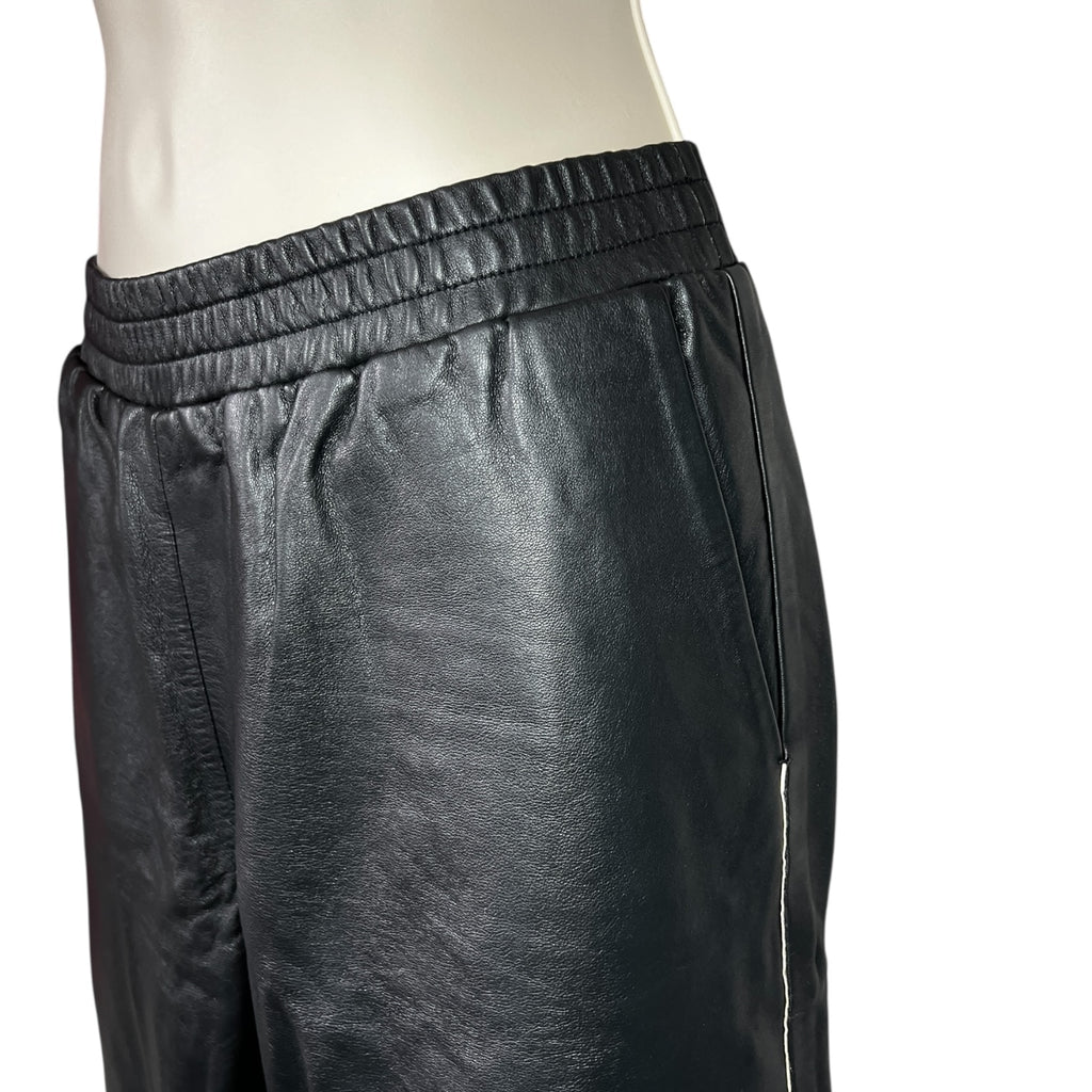 Maje Leather Jogger Pants – Black with White Tuxedo Stripe, UK8 (Based on Measurements)