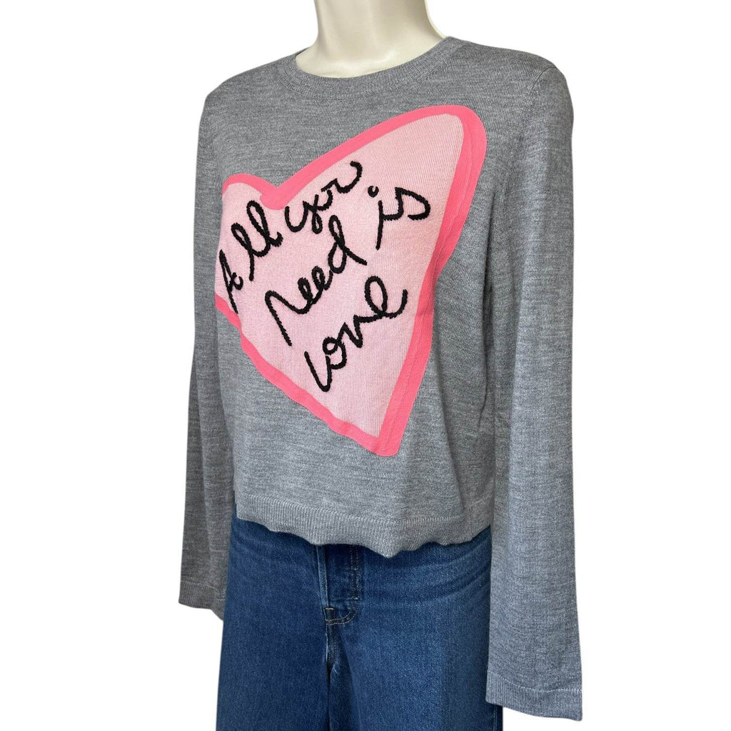 Alice + Olivia x The Beatles Wool Jumper – Cropped Knit, “All You Need Is Love” Embroidery, Size L – pre-loved