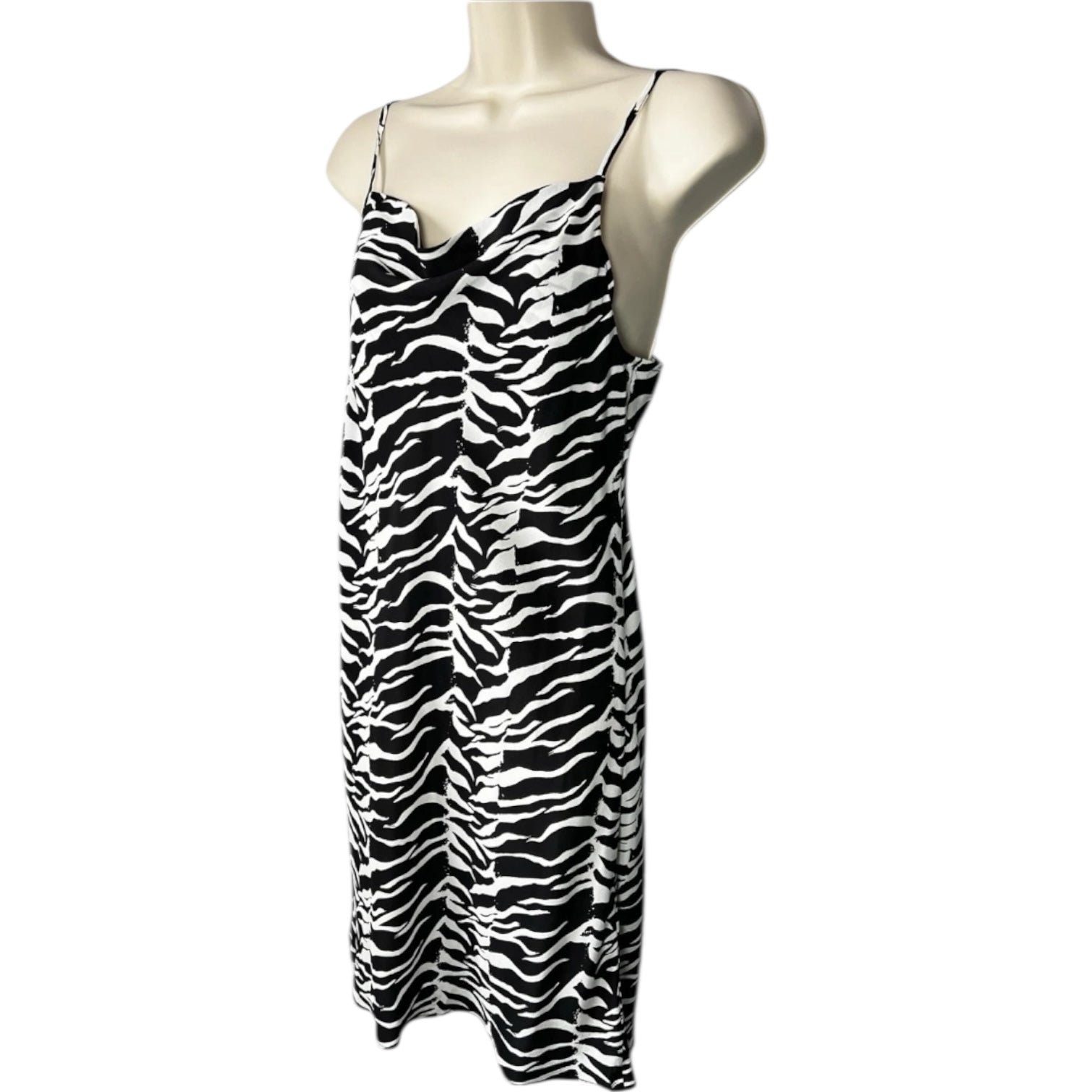 Rixo Zebra Print Silk Cowl Neck Slip Mini Dress - S
