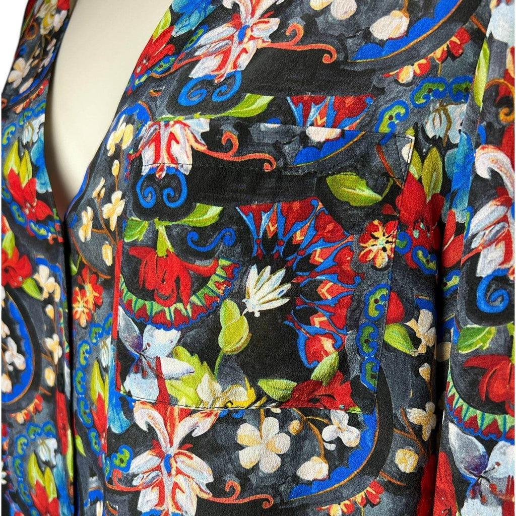 Alice + Olivia Silk Blouse – Floral Tapestry Print, Button Front, S – pre-loved