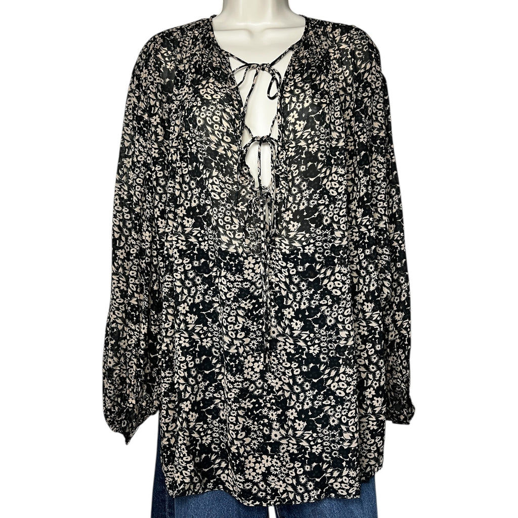 Isabel Marant Étoile Floral Split-Neck Tie Blouse – Oversized Shirt, FR36
